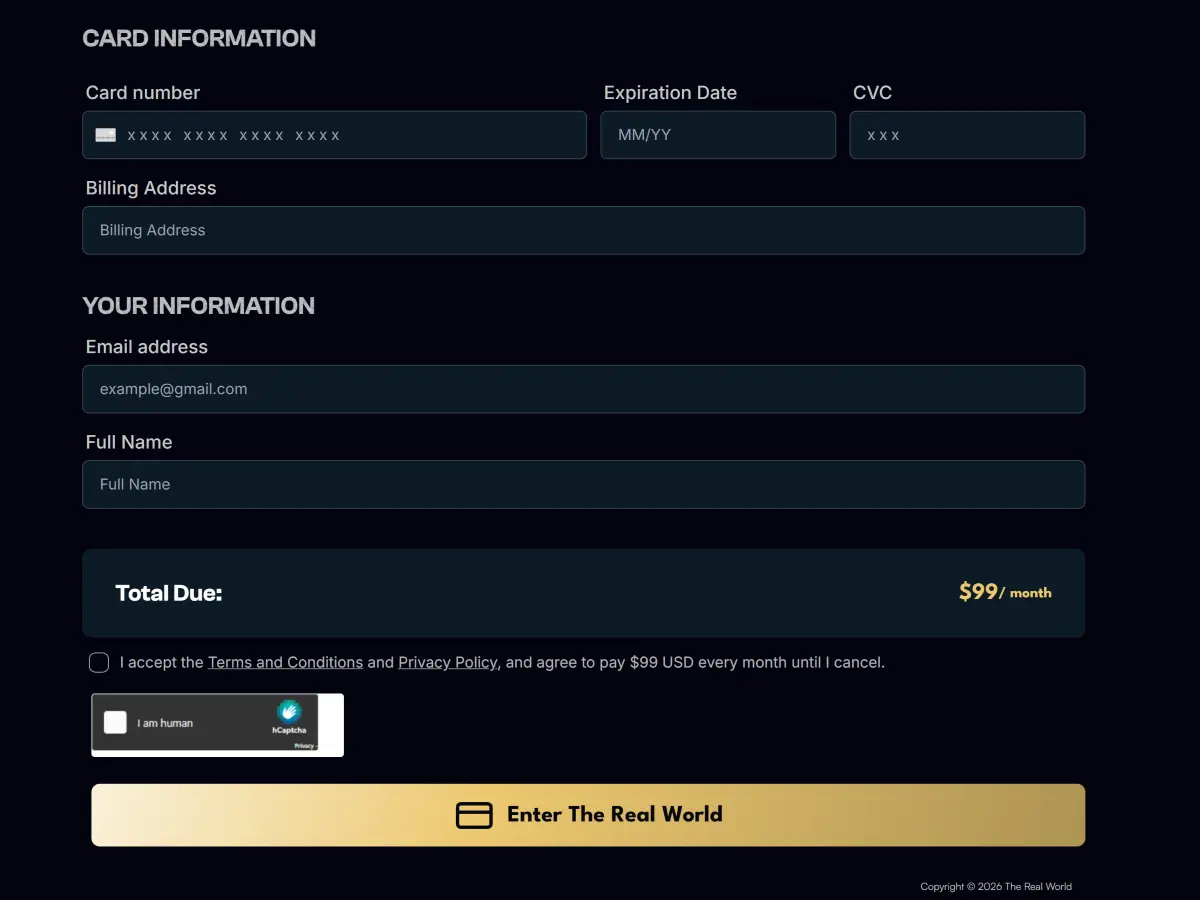 the real world checkout process card